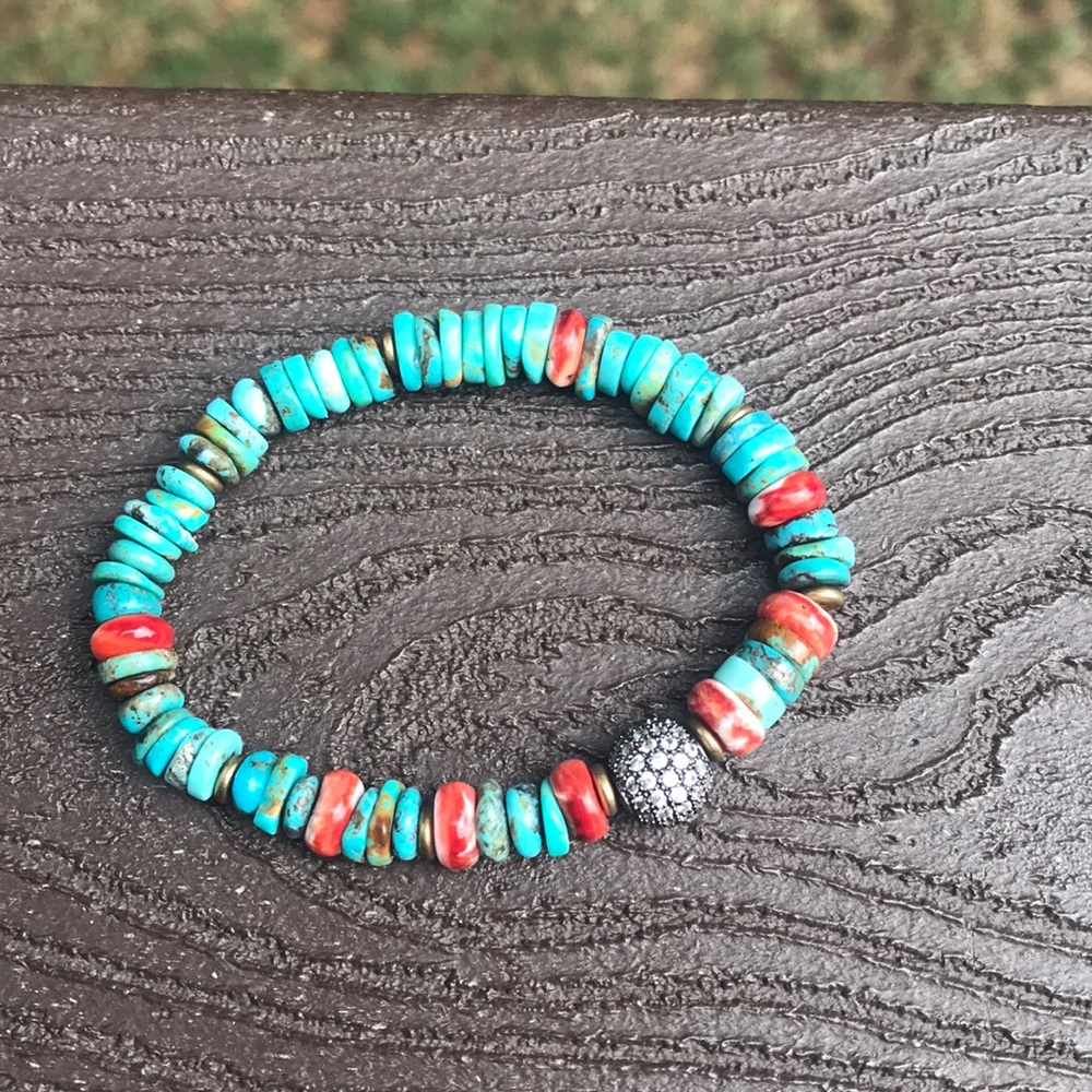 Genuine Turquoise And Oyster Shell Bracelet